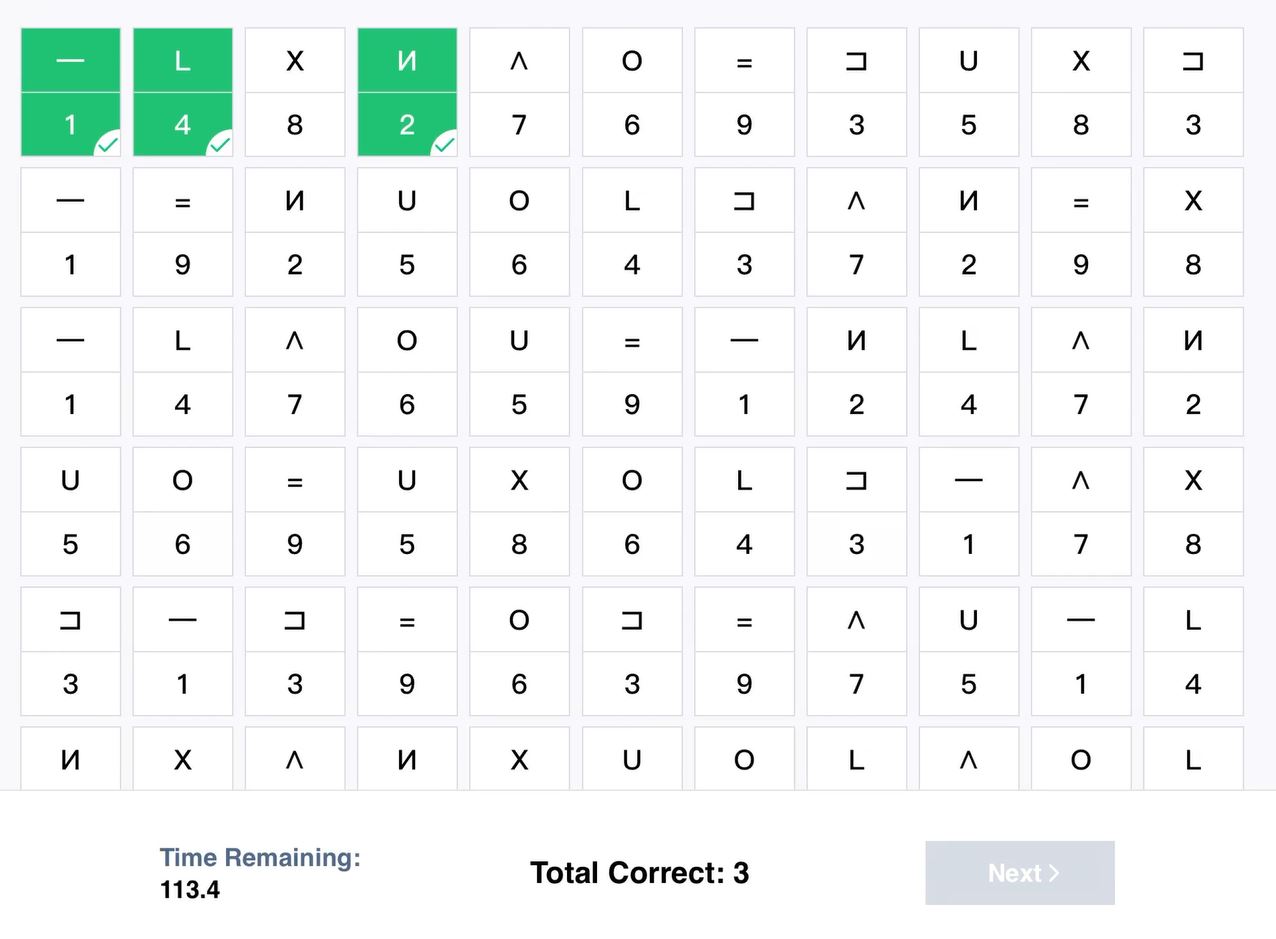 Oral Symbol Digit Test - Practice Item